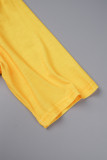 Yellow Casual Print Basic O Neck Short Sleeve Dress
