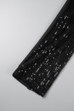 Blue Patchwork Sequins See-through Backless Halter Skinny Jumpsuits