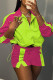 Fluorescent Green Casual Patchwork Contrast Zipper Collar Long Sleeve Two Pieces