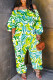 Green Casual Print Backless Off the Shoulder Regular Jumpsuits