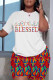 White Casual Print Basic O Neck Short Sleeve Two Pieces