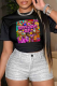 Black Street Vintage Print Patchwork O Neck T-Shirts