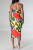 Red Sexy Casual Print Backless Strapless Sleeveless Dress Dresses