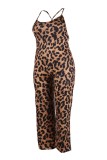 Leopard Print Sexy Casual Print Leopard Backless Spaghetti Strap Plus Size Jumpsuits