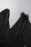 Black Sexy Casual Elegant Formal Solid Slit Fold Princess Plus Size Dresses