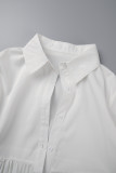 White Casual Solid Basic Turndown Collar Long Sleeve Two Pieces