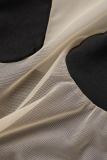 Black Sexy Street Solid See-through Backless Halter Skinny Bodysuits