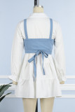White Casual Solid Basic Turndown Collar Long Sleeve Two Pieces