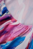 Multicolor Casual Street Simplicity Print Frenulum Backless Halter Irregular Dress Dresses