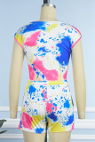 Multicolor Casual Print Tie Dye Basic O Neck Short Sleeve Two Pieces
