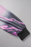 Purple Sexy Print Hollowed Out O Neck Skinny Romper