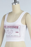 White Casual Print Basic U Neck Tops