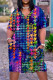 Dark Blue Casual Print Basic V Neck Short Sleeve Dress