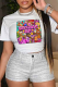 White Street Vintage Print Patchwork O Neck T-Shirts