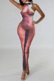 Multicolor Sexy Print Turtleneck Long Dress Dresses
