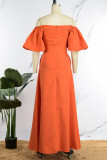 Orange Sexy Casual Sweet Solid Frenulum High Opening Off the Shoulder Irregular Dress Dresses(With Belt)