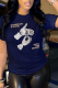 Navy Blue Casual Vintage Print Patchwork Letter O Neck T-Shirts