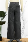 Black Casual Solid Ripped High Waist Regular Denim Jeans