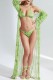 Grass Green Sexy Print Frenulum Backless Swimsuit Three Piece Set (With Paddings)