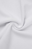 White Casual Print Basic U Neck Tops