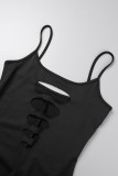 Coffee Sexy Casual Solid Hollowed Out U Neck Skinny Jumpsuits