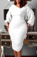 White Casual Solid Patchwork Asymmetrical Collar One Step Skirt Dresses