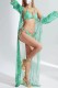 Cyan Sexy Print Frenulum Backless Swimsuit Three Piece Set (With Paddings)