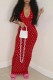 Red Sexy Casual Solid Hollowed Out V Neck Long Dress Dresses
