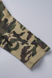 Camouflage Casual Camouflage Print Patchwork Zipper Collar Regular Jumpsuits