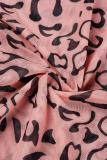 Pink Sexy Print See-through Turtleneck Sleeveless Dress Dresses