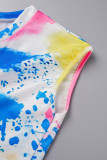 Multicolor Casual Print Tie Dye Basic O Neck Short Sleeve Two Pieces
