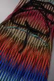 Multicolor Sexy Street Party Gradual Change Geometric Frenulum Halter One Step Skirt Dresses
