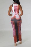 Multicolor Sexy Print Turtleneck Long Dress Dresses