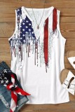White Casual Print Basic V Neck Tops
