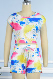 Multicolor Casual Print Tie Dye Basic O Neck Short Sleeve Two Pieces