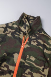 Camouflage Casual Camouflage Print Patchwork Zipper Collar Regular Jumpsuits