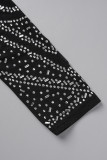 Black Sexy Patchwork Hot Drill V Neck Skinny Rompers