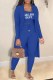 Blue Casual Print Letter Cardigan Collar Long Sleeve Three Pieces