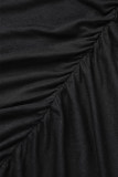 Dark Brown Casual Solid Basic U Neck Long Sleeve Dresses