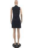 Pink Street Print Letter V Neck One Step Skirt Dresses