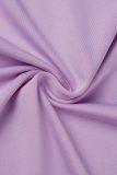 Light Purple Sexy Solid Backless Slit Oblique Collar Long Sleeve Dresses
