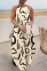 Apricot Casual Print Basic O Neck Long Dress Dresses