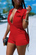 Red Casual Solid Basic Turndown Collar Skinny Romper
