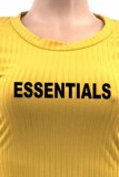 Yellow Street Print Letter O Neck Short Sleeve Two Pieces