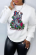White Street Cute Print Patchwork O Neck Tops