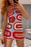 Blue Sexy Patchwork Backless Halter Sleeveless Dress Dresses