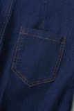 The cowboy blue Casual Solid Patchwork Buttons Turndown Collar Regular Romper