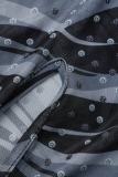 Grey Sexy Patchwork See-through Slit O Neck Long Sleeve Dresses