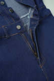 The cowboy blue Casual Solid Patchwork Buttons Turndown Collar Regular Romper