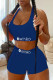 Blue Sexy Casual Print Patchwork U Neck Sleeveless Two Pieces